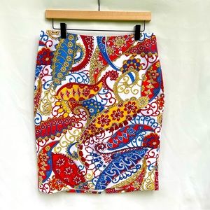 Talbots whimsical paisley-style knee length pencil skirt sz 8